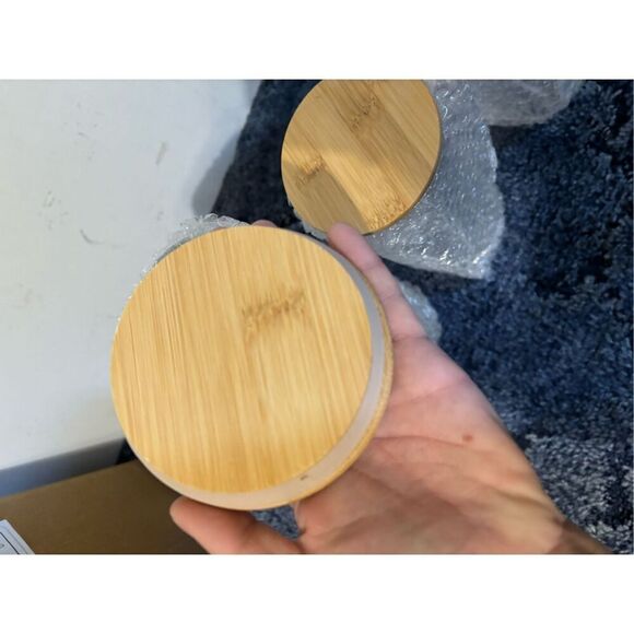 Brand New Set of 3 Clear Glass Kitchen Storage Jars With Wooden Lids 11" & 8" - Picture 3 of 5